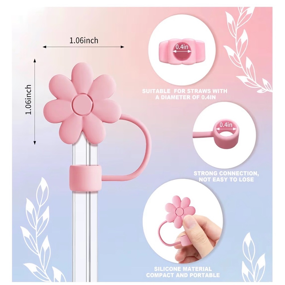 Kids Pink Travel Tumbler with Flower Straw Cap & Heart Charm - Picture 2 of 3